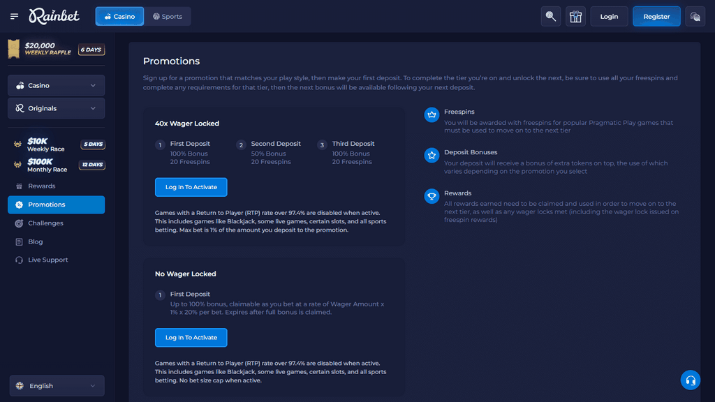 Avis sur le site RainBet Casino - Classements professionnels et joueurs (2026)